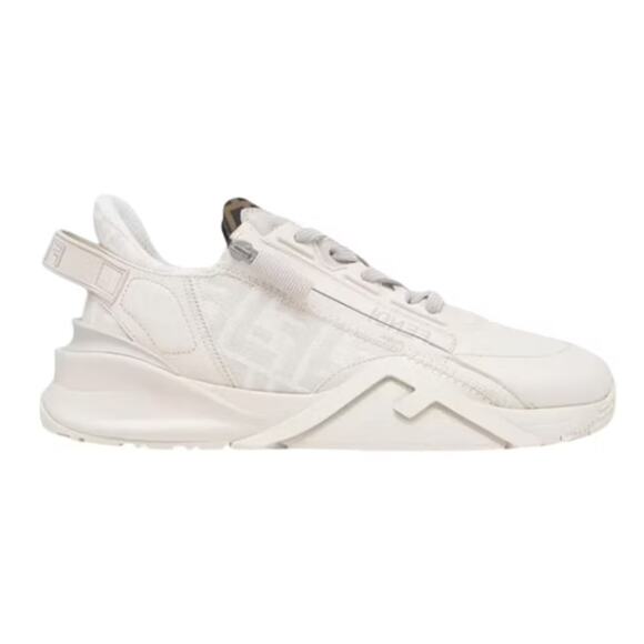 Fendi Flow Logo Leather Zip-Up Low-Top Running Sneakers White Womens Size 40/9.5 - Picture 1 of 8